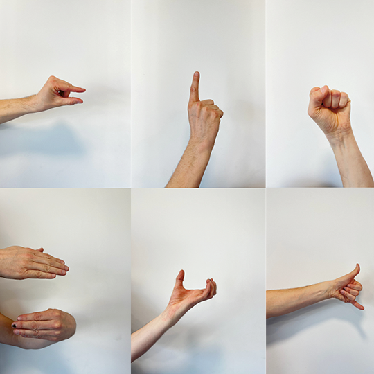 Montage photo de mains qui exécutent les mouvements d'un chef d'orchestre